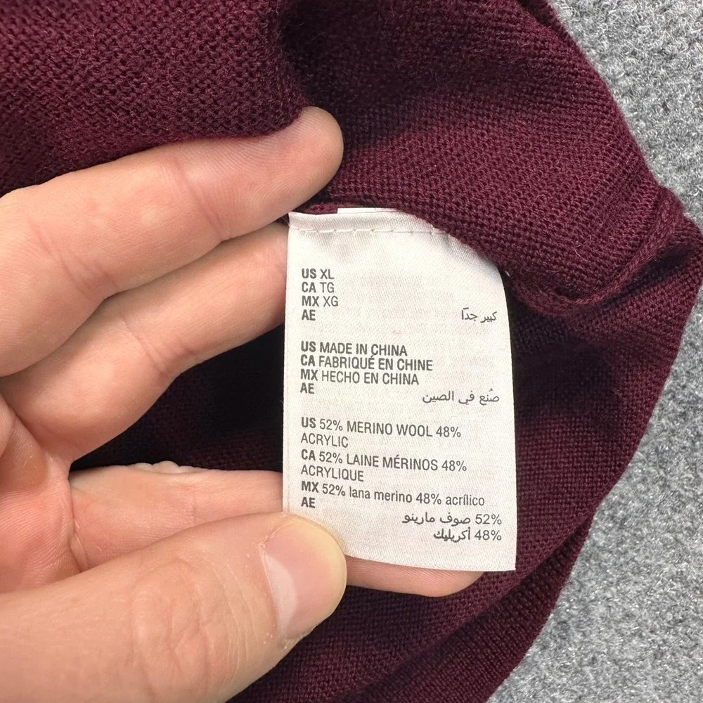 CLUB ROOM Merino Wool Blend V-Neck Pullover Sweater Men's XL Red BurgundY Preppy